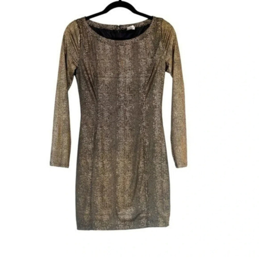 Nikibiki bodycon black/golden short dress size Small long sleeves NWOT